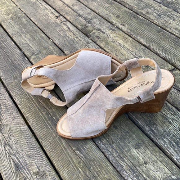 Italian Wedge Heels Peep Toe Suede - Picture 3 of 9